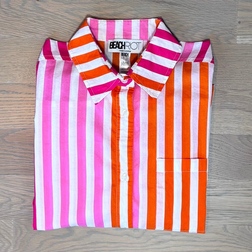 Beach Riot Alexa Button Down Top Swim Cover Sunset Stripe Womens Size L/XL - Picture 8 of 8